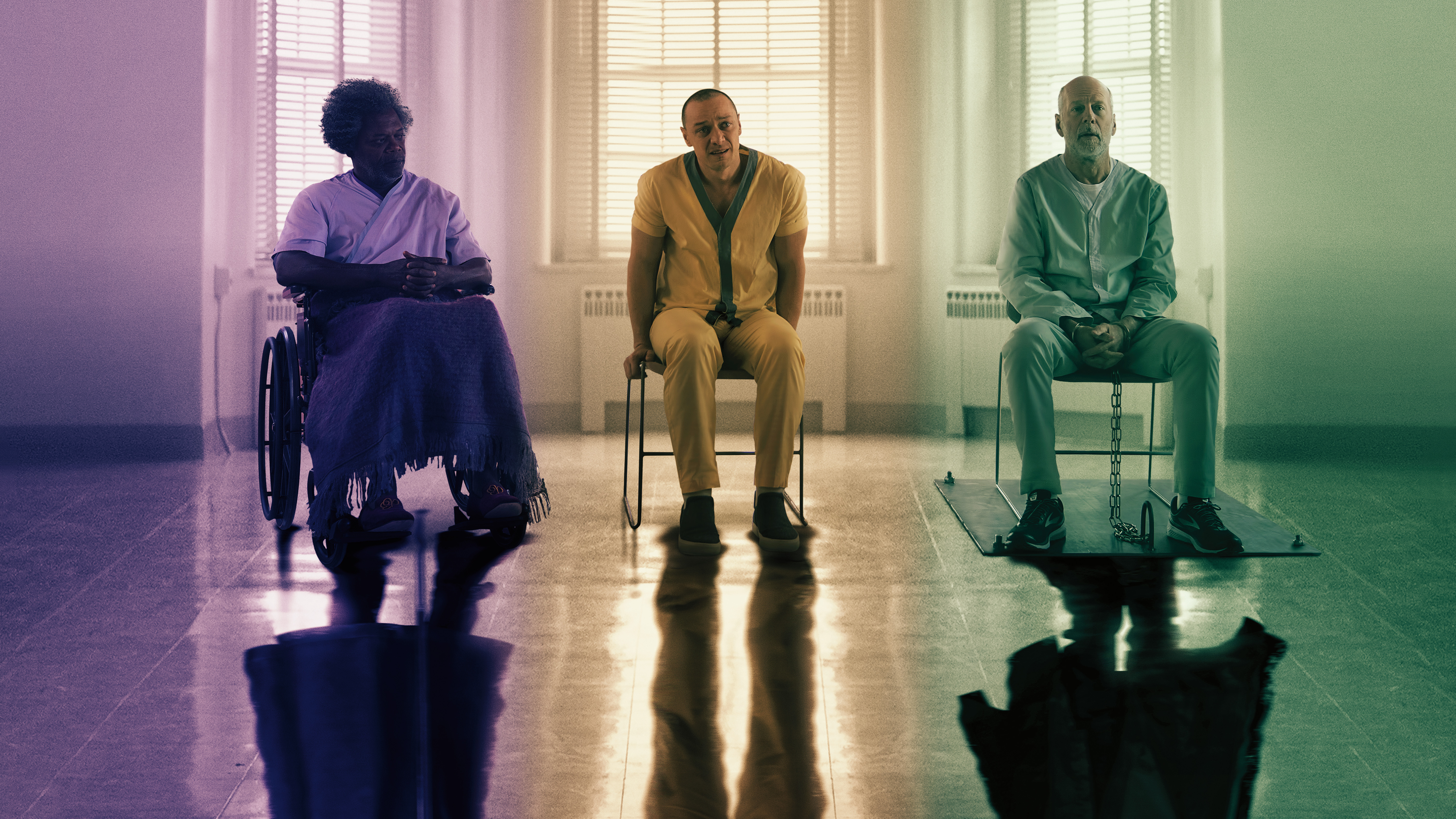 6000x3375 Bruce Willis, David Dunn, Elijah Price, Glass (Movie), James McAvoy, Samuel L. Jackson, James McAvoy wallpaper for desktop