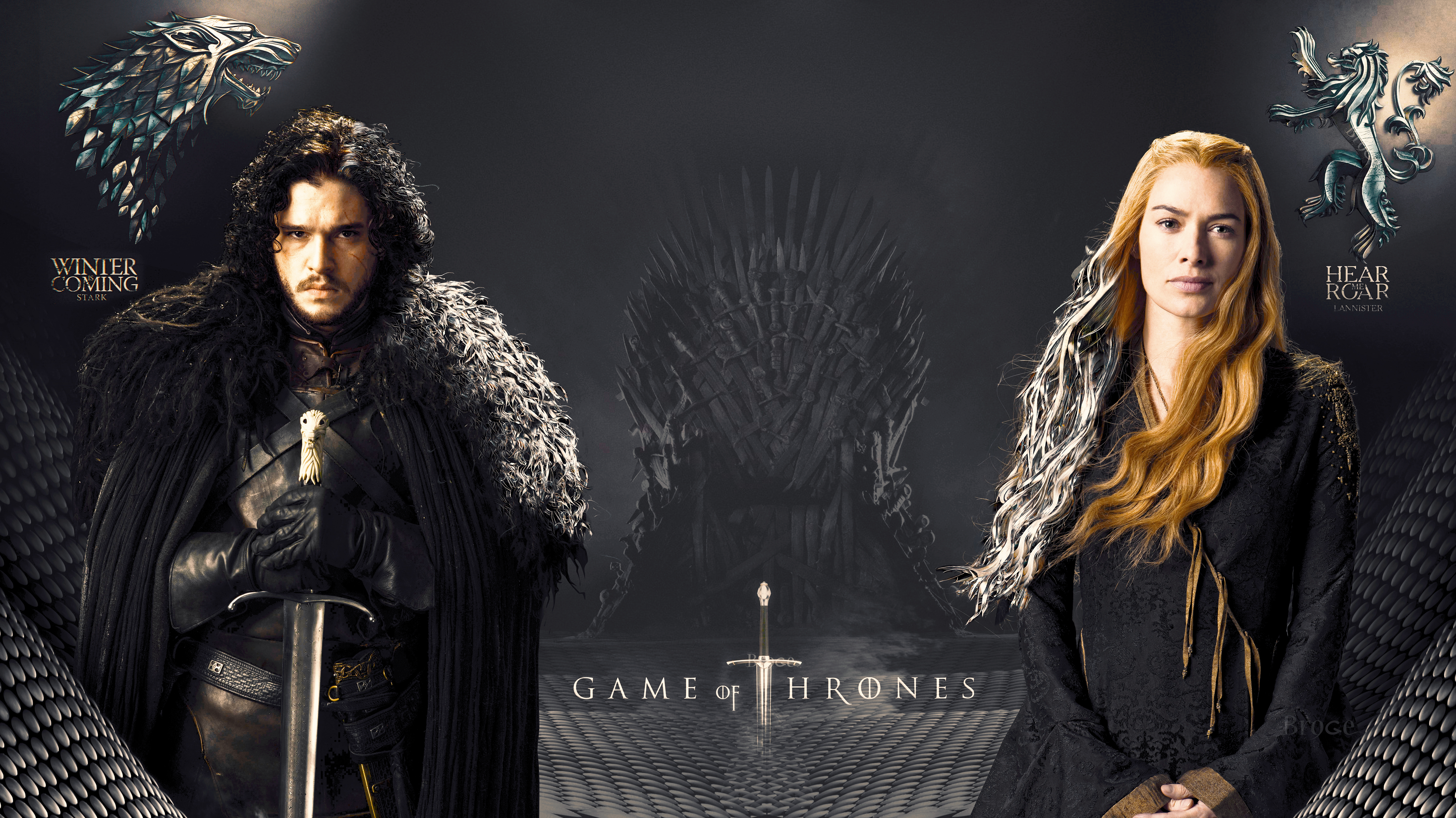 6000x3373 Cersei Lannister, Game Of Thrones, Jon Snow, Kit Harington, Lena Headey, Kit Harington computer background