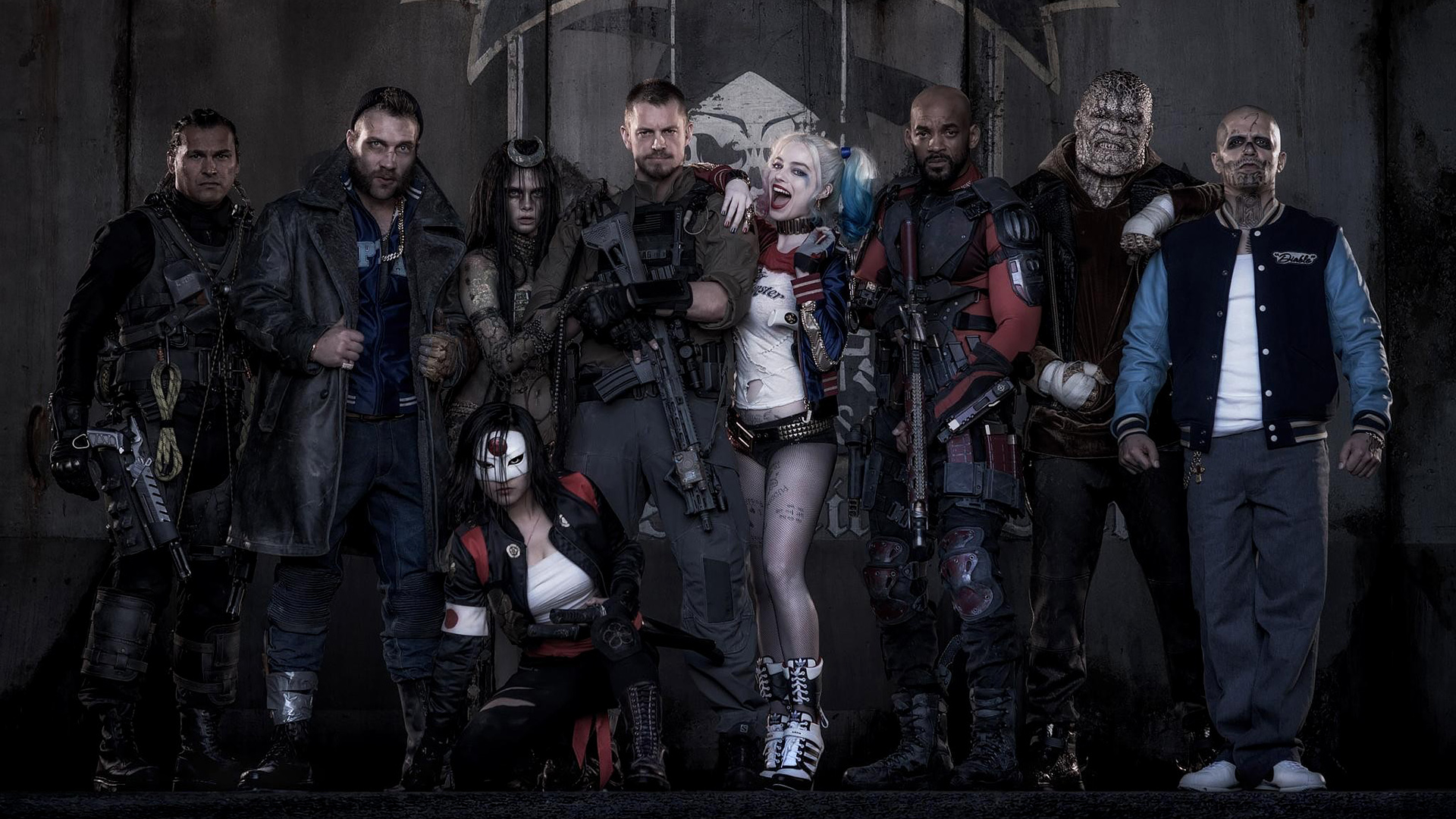 1920x1080 Black Hair, Blonde, Boots, Captain Boomerang, Coat, DC Comics, Deadshot, El Diablo, Enchantress (DC Comics), Fishnet, Gun, Harley Quinn, Joel Kinnaman, Karen Fukuhara, Katana, Katana (DC Comics), Killer Croc, Margot Robbie, Mask, Rick Flag, Slipknot (DC Comics), Suicide Squad, Tattoo, Weapon, Will Smith, Will Smith background hd