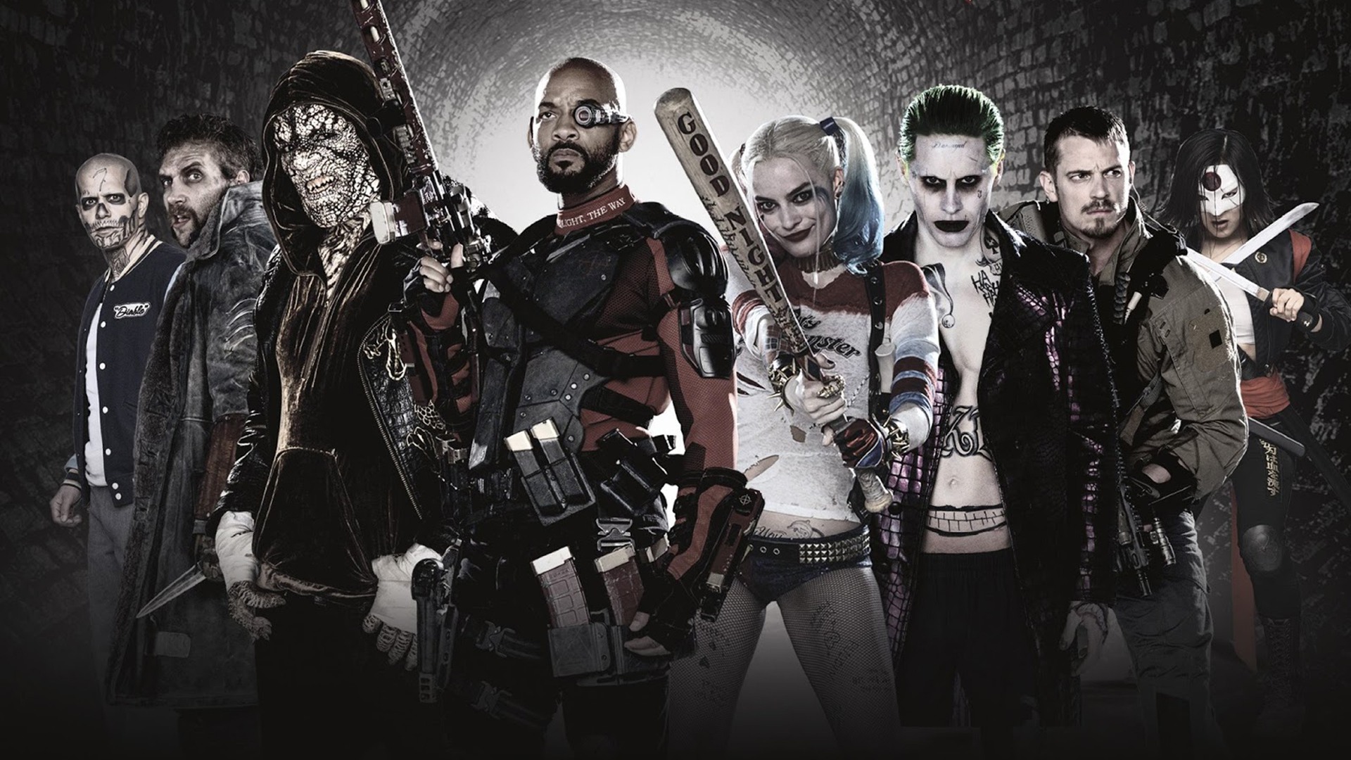 1920x1080 Baseball Bat, Blonde, Captain Boomerang, Deadshot, El Diablo, Fishnet, Green Hair, Harley Quinn, Joker, Katana (DC Comics), Killer Croc, Margot Robbie, Rick Flag, Shorts, Smile, Suicide Squad, Will Smith, Will Smith wallpaper free hd widescreen