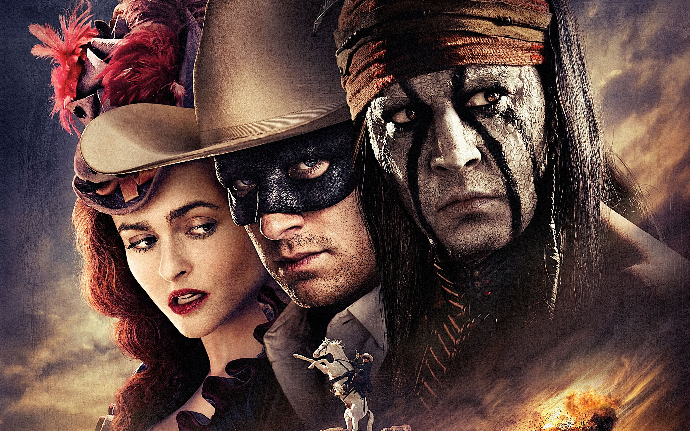 2880x1800 Armie Hammer, Helena Bonham Carter, John Reid, Johnny Depp, Red Harrington, The Lone Ranger, Tonto, Helena Bonham Carter hd background