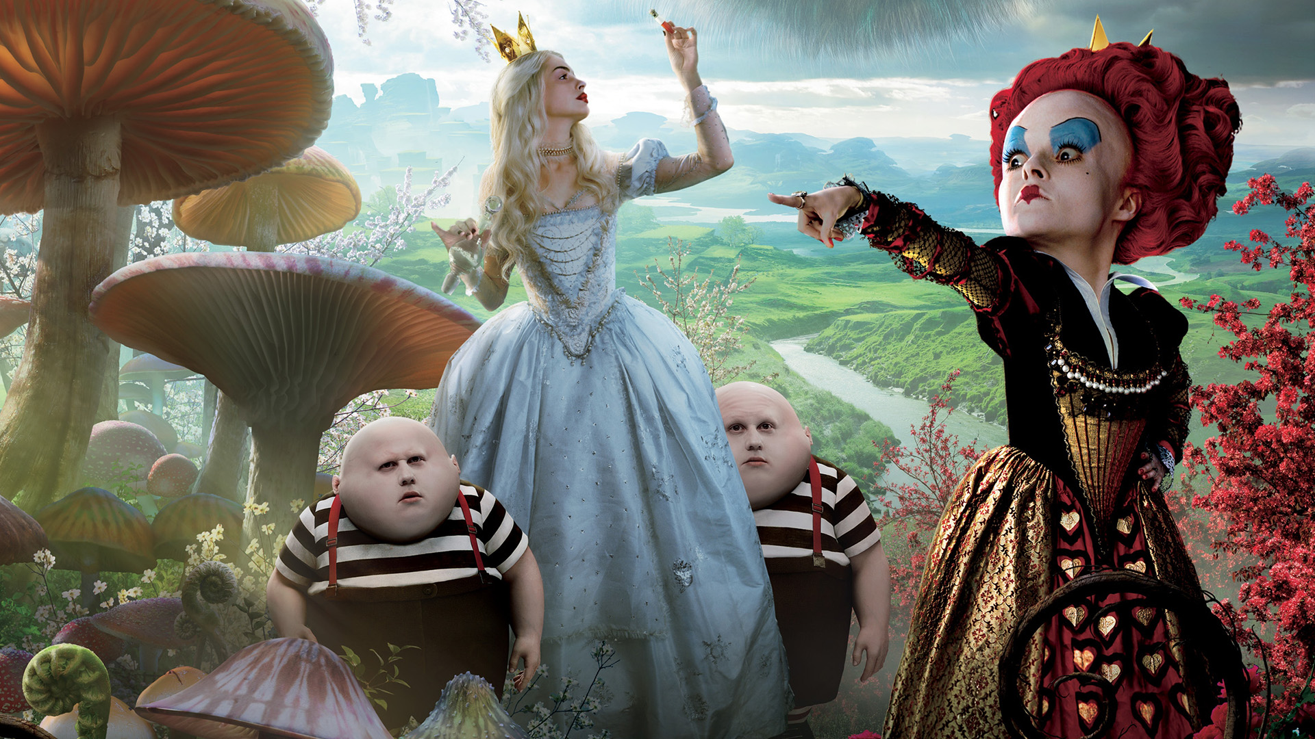 1920x1080 Anne Hathaway, Cheshire Cat, Helena Bonham Carter, Queen Of Hearts, Tweedledee, Tweedledum, White Queen (Alice in Wonderland), Helena Bonham Carter wallpaper for computer
