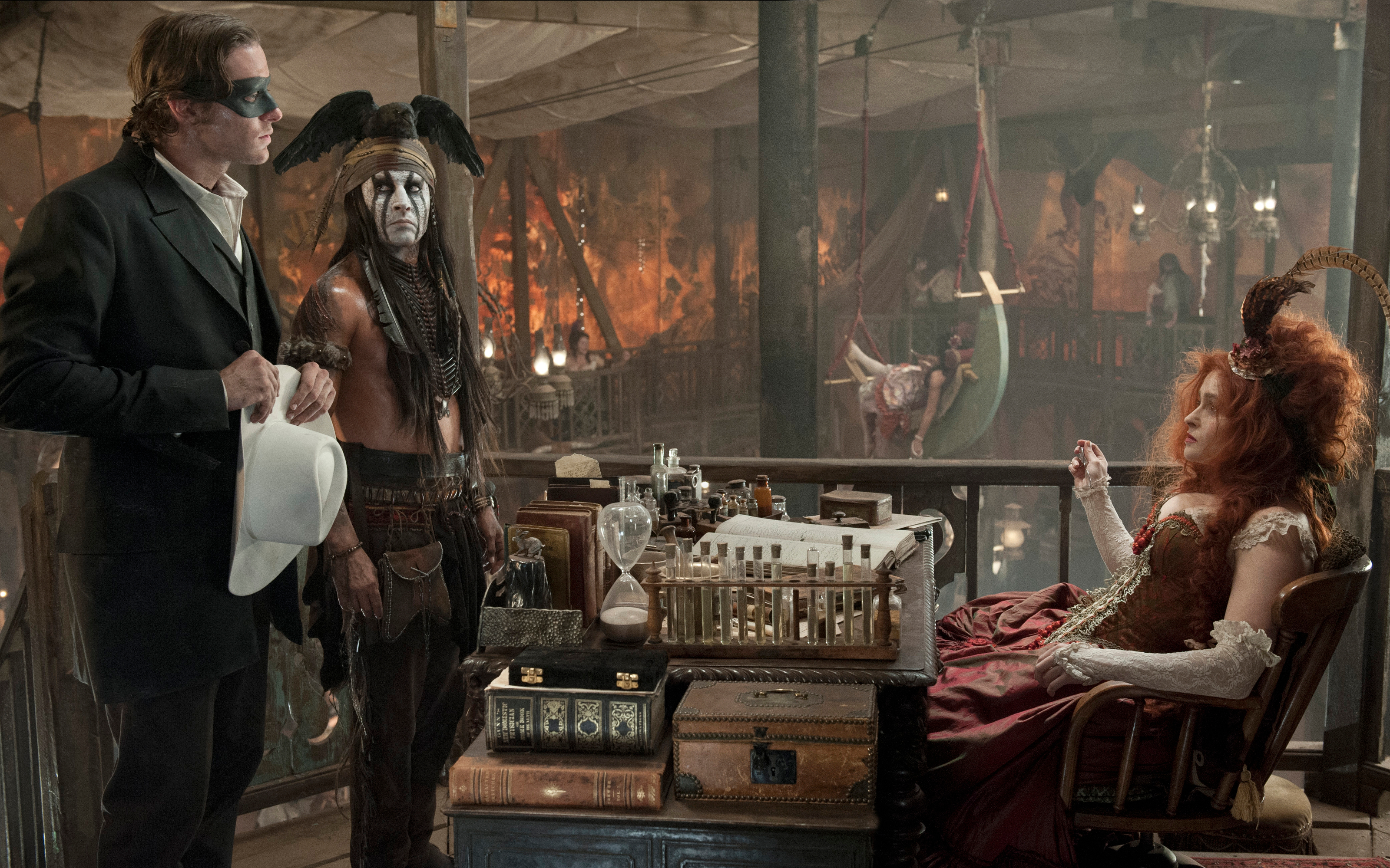 3200x2000 Armie Hammer, Helena Bonham Carter, John Reid, Johnny Depp, Red Harrington, The Lone Ranger, Tonto, Helena Bonham Carter wallpaper